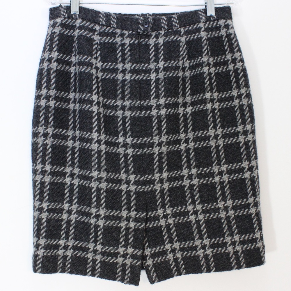 Vintage Dark Academia 90s 100% Wool Plaid Check Grey Gray Mini Skirt - Picture 2 of 10